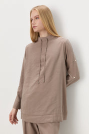 Sleeve Detail Pants and Tunic Set in Modal - Mink