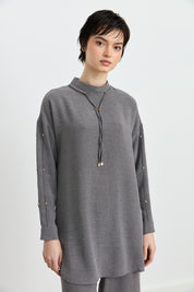 Tunic Set with Sleeve Details - Dark Gray