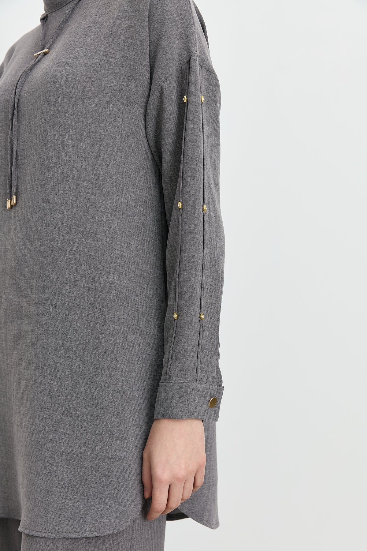 Tunic Set with Sleeve Details - Dark Gray