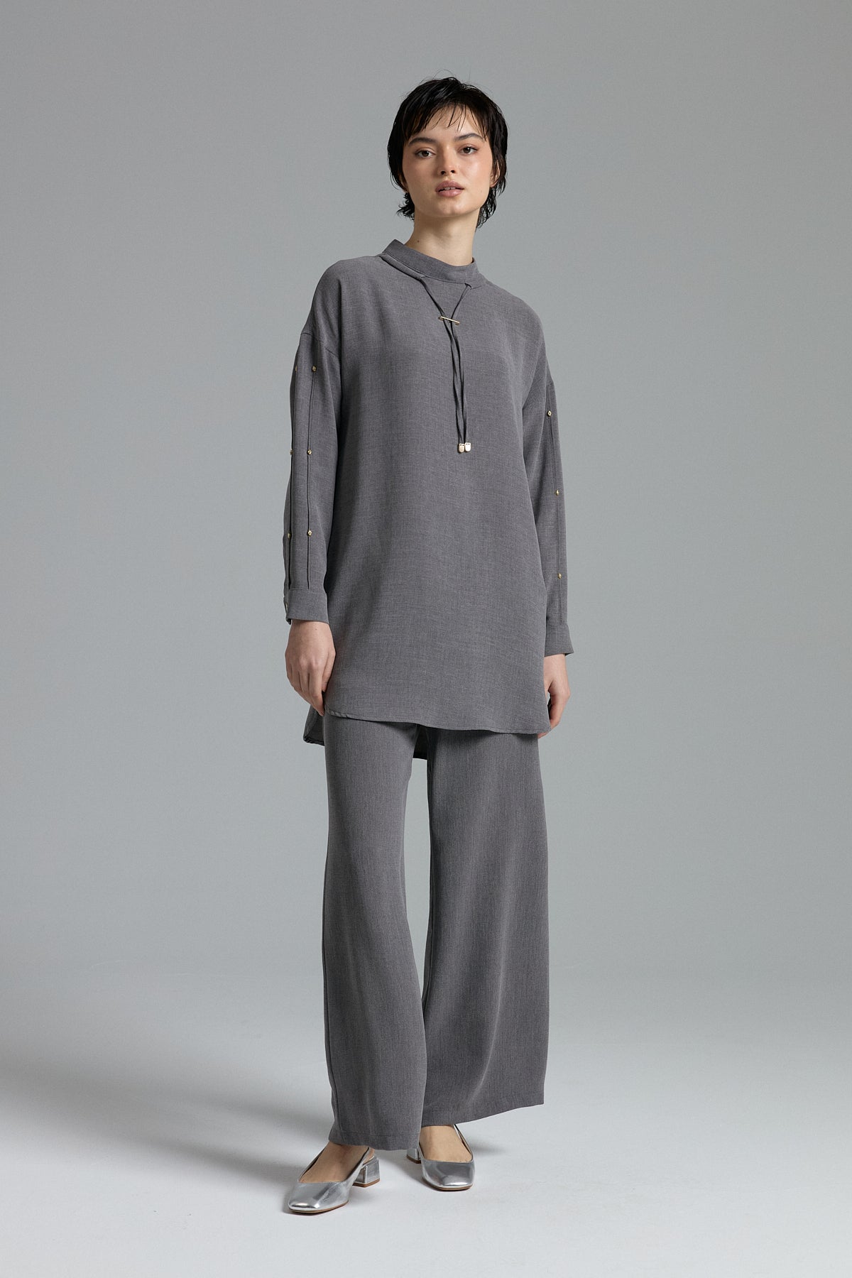 Tunic Set with Sleeve Details - Dark Gray