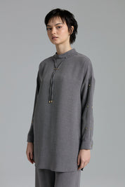 Tunic Set with Sleeve Details - Dark Gray