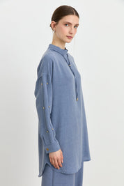 Sleeve Detail Pants and Tunic Set - Indigo