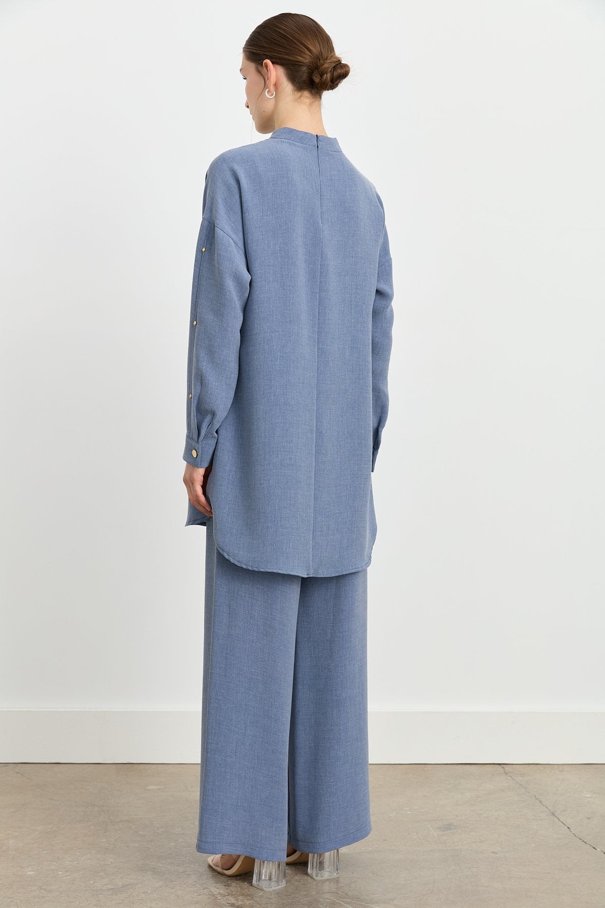 Sleeve Detail Pants and Tunic Set - Indigo