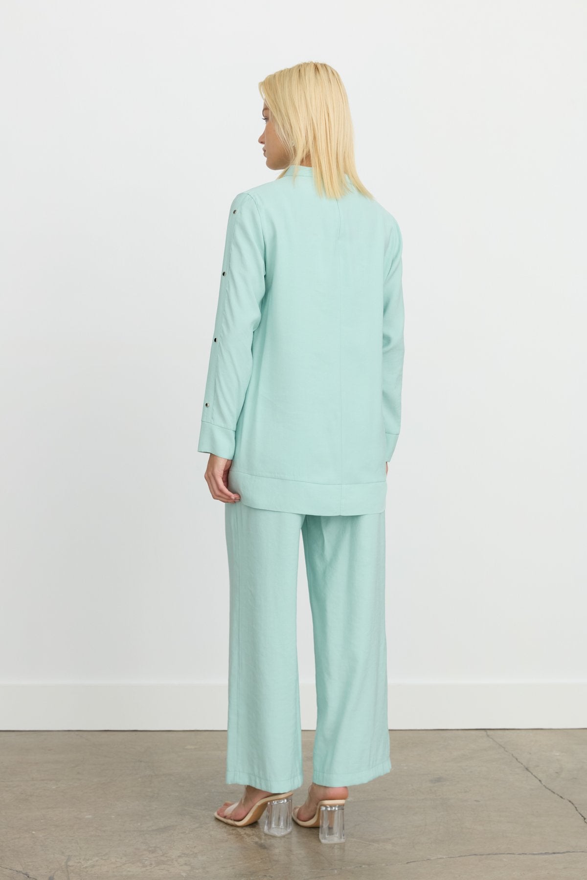 Kol Detaylı Pantolon Tunik Tencel Karışım Takım - Aqua