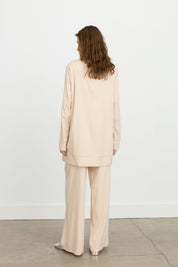 Sleeve Detail Pants and Tunic Set - Tencel Blend - Beige
