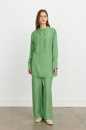 Sleeve Detail Pants and Tunic Set - Benetton Green - Black