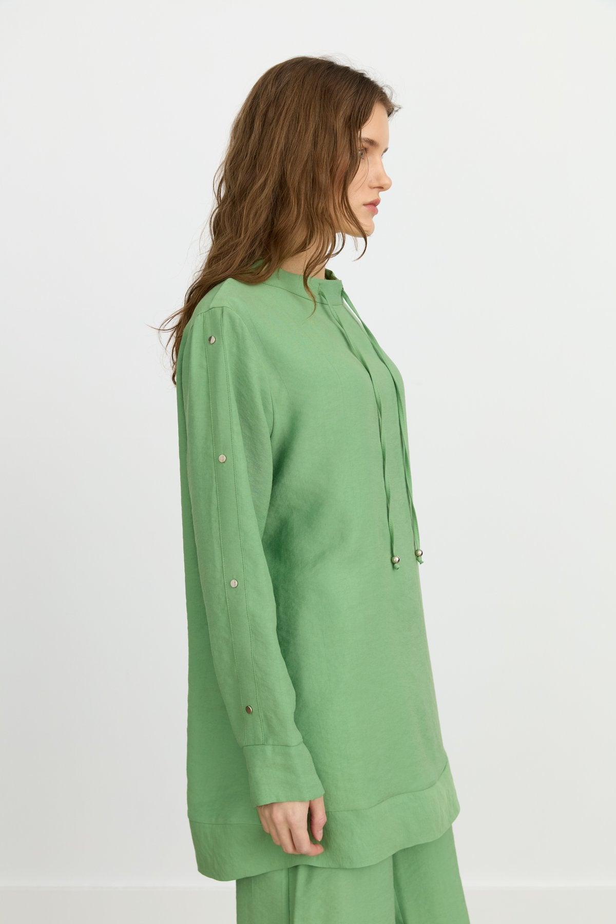 Sleeve Detail Pants and Tunic Set - Benetton Green - Black