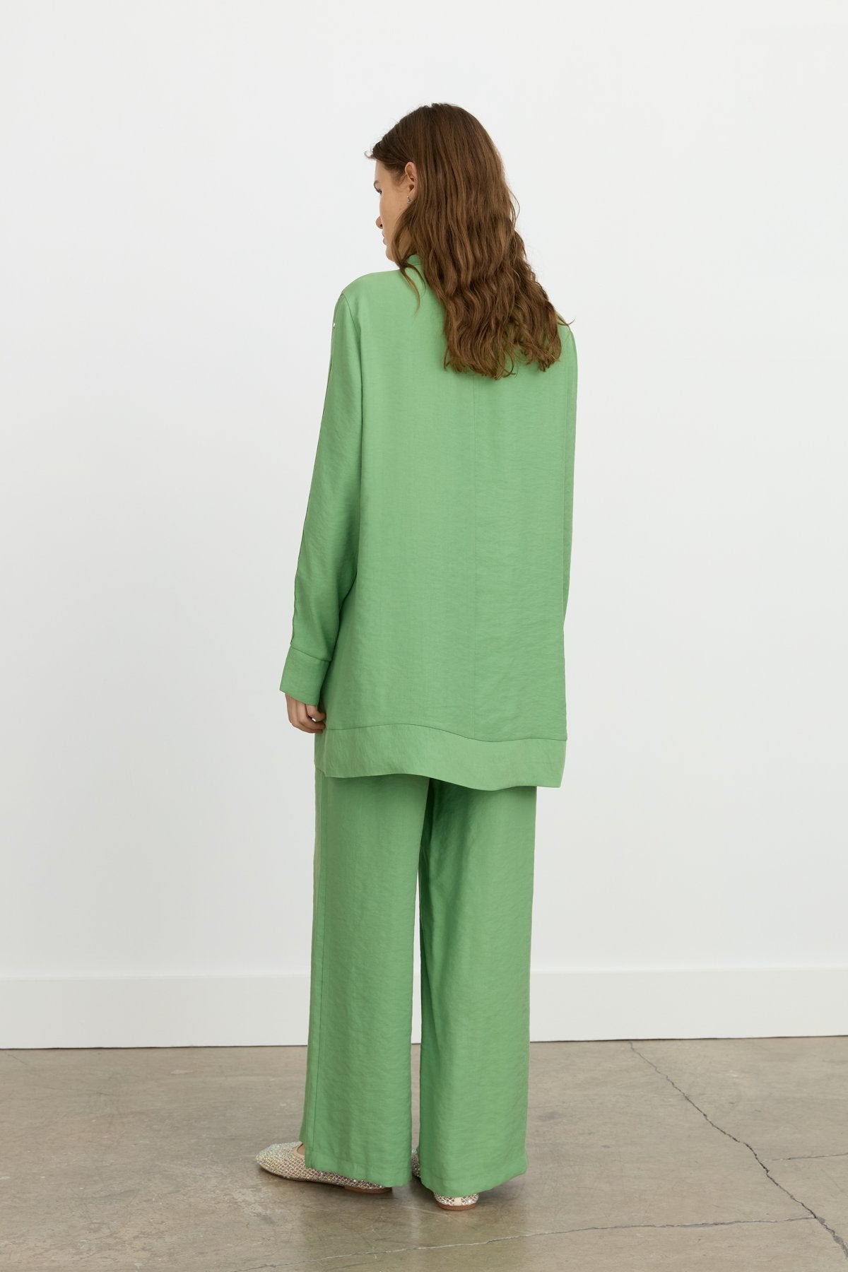Sleeve Detail Pants and Tunic Set - Benetton Green - Black
