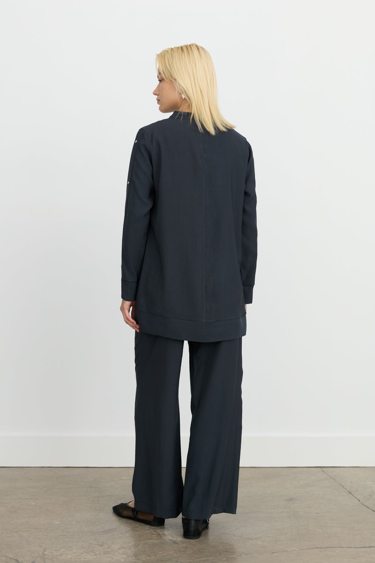 Sleeve Detail Pants Tunic Tencel Blend Set - Smoke Gray