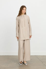 Tencel Blend Tunic and Pants Set with Sleeve Details - Kumsal