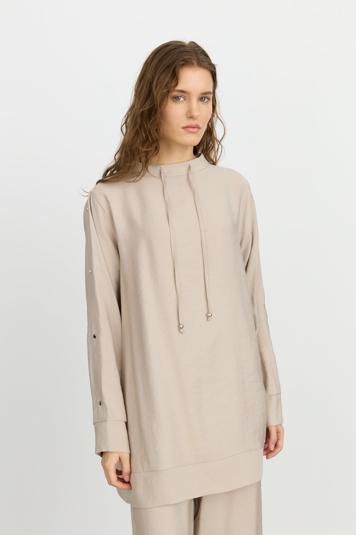 Tencel Blend Tunic and Pants Set with Sleeve Details - Kumsal