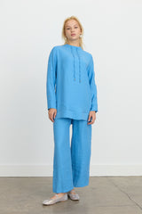 Sleeve Detail Pants and Tunic Set in Tencel Blend - Blue