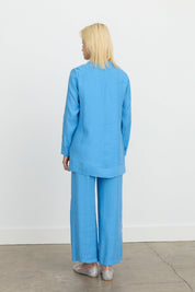 Sleeve Detail Pants and Tunic Set in Tencel Blend - Blue