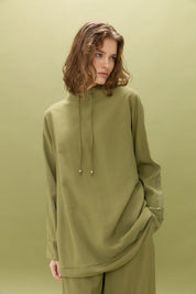Kol Detaylı Pantolon Tunik Tencel Karışım Takım - Olive