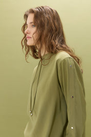 Kol Detaylı Pantolon Tunik Tencel Karışım Takım - Olive