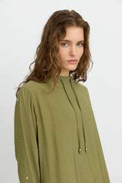 Kol Detaylı Pantolon Tunik Tencel Karışım Takım - Olive