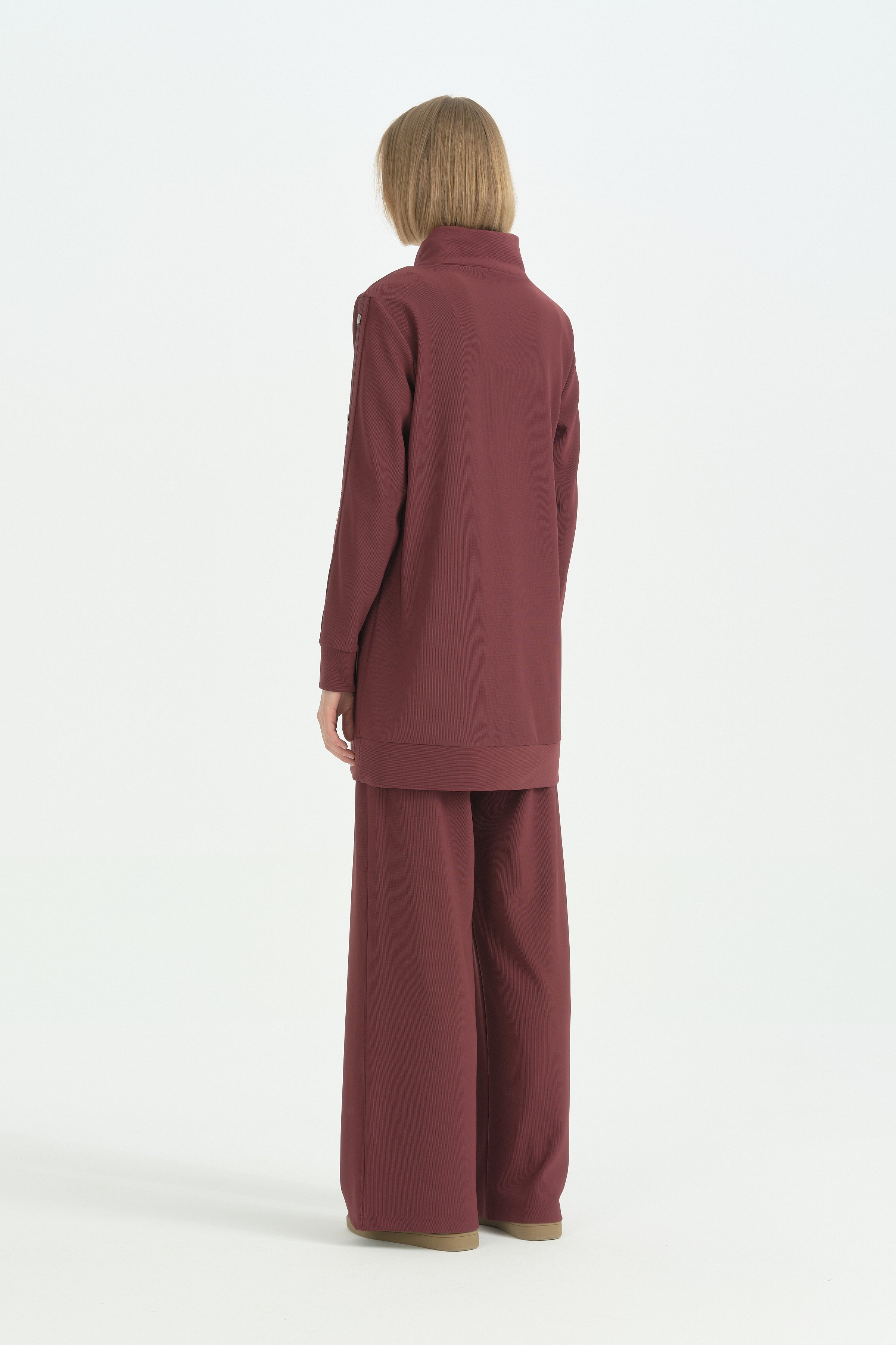 Kol Detaylı Rahat Pantolon Tunik Takım - Bordo