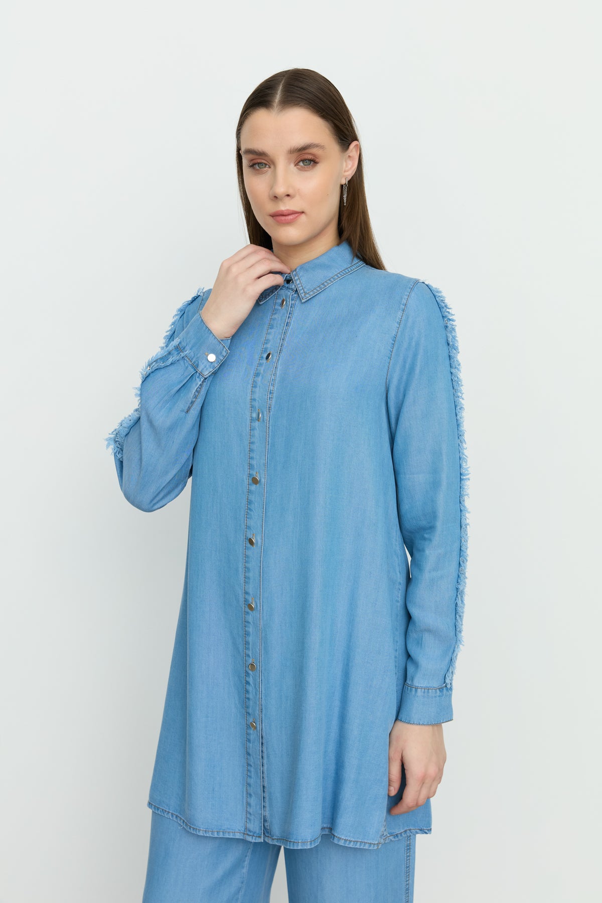 Kol Detaylı Tencel Pantolon Tunik Takım - İndigo