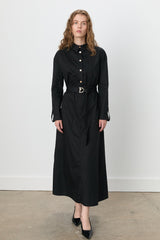 Fold-Sleeve Shirt Cotton Dress - Black