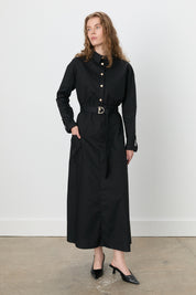 Fold-Sleeve Shirt Cotton Dress - Black