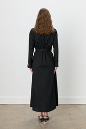 Fold-Sleeve Shirt Cotton Dress - Black