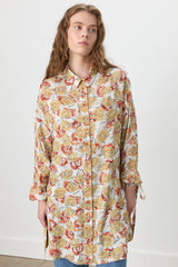 Kolları Bağlamalı Gömlek Yaka Desenli Empirme Tunik - Hardal