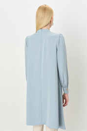 Asymmetrical Tunic with Gathered Sleeve Detail - Light Blue