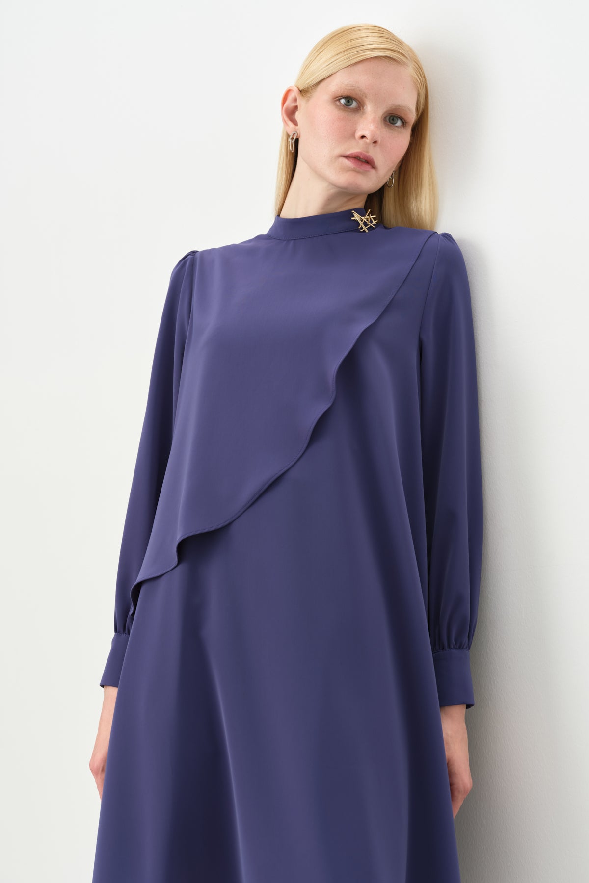 Asymmetrical Tunic with Gathered Sleeves - Indigo