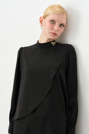 Asymmetrical Tunic with Gathered Sleeves - Black