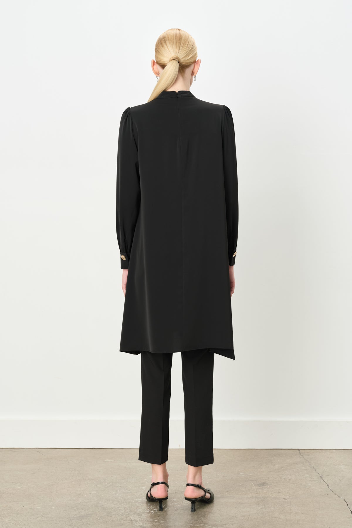 Asymmetrical Tunic with Gathered Sleeves - Black