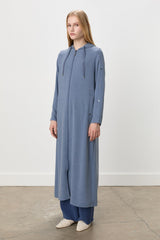 Hooded Abaya with Snap Button Detail on Sleeves - Indigo