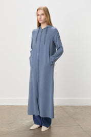 Hooded Abaya with Snap Button Detail on Sleeves - Indigo