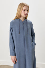 Hooded Abaya with Snap Button Detail on Sleeves - Indigo