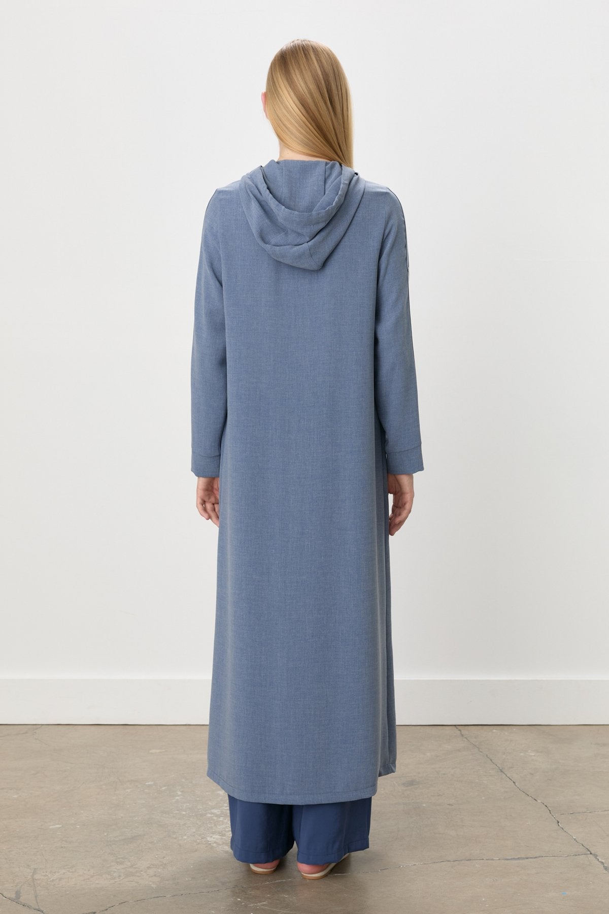Hooded Abaya with Snap Button Detail on Sleeves - Indigo