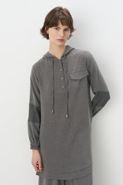 Pants Tunic Set with Mesh and Lace Detail Sleeves - Smoke Grey