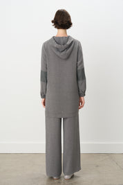 Pants Tunic Set with Mesh and Lace Detail Sleeves - Smoke Grey