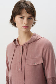 Rose-Pink Tunic and Trousers Set with Mesh and Lace Sleeves