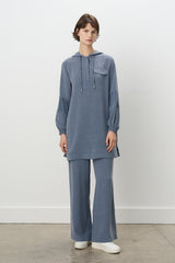 Pants Tunic Set with Tulle and Lace Details on Arms - Indigo