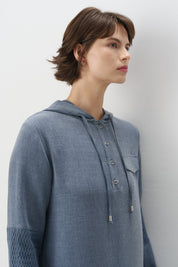 Pants Tunic Set with Tulle and Lace Details on Arms - Indigo