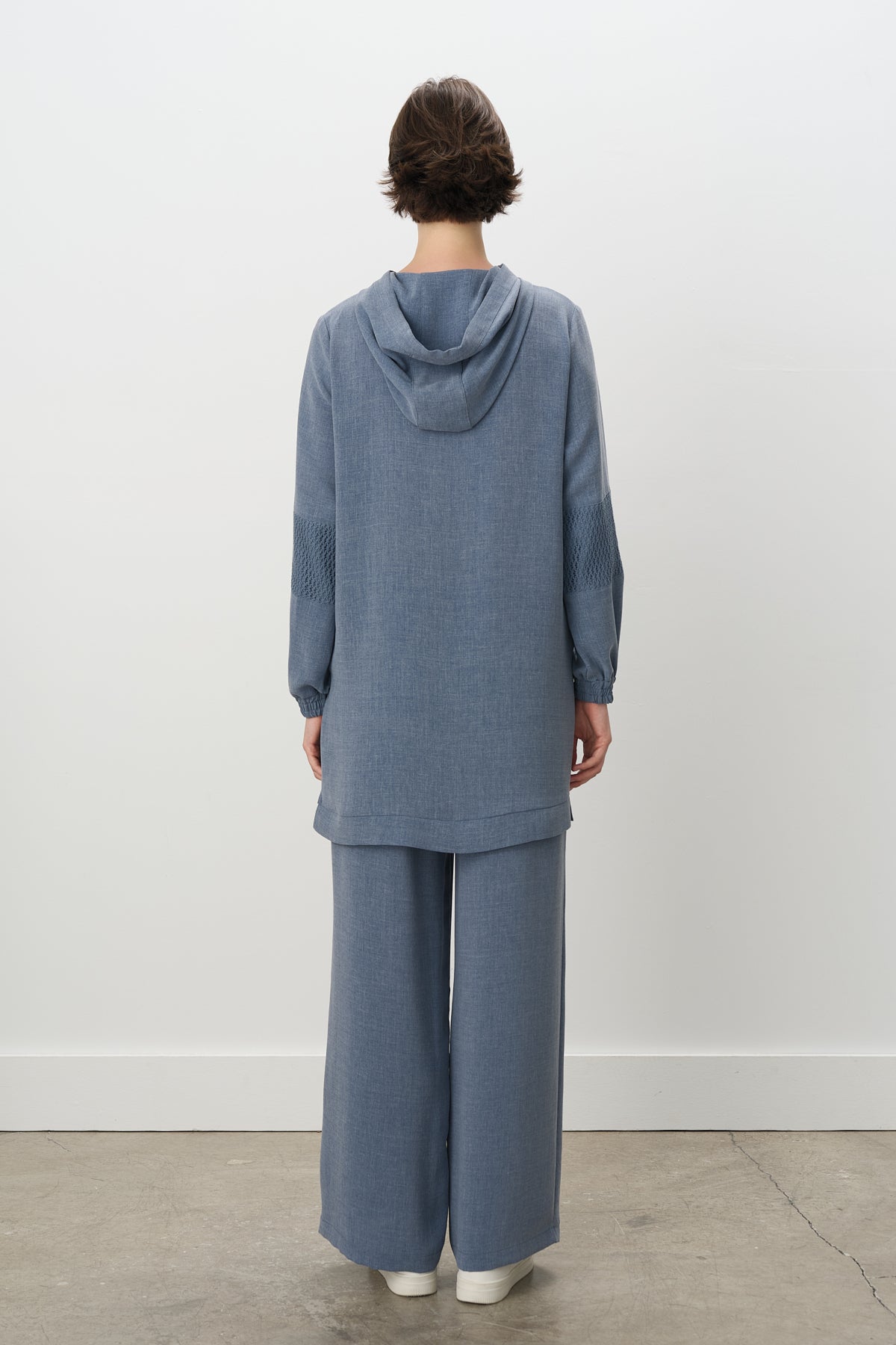 Pants Tunic Set with Tulle and Lace Details on Arms - Indigo