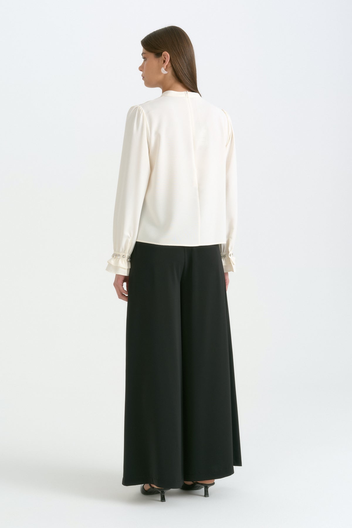 Pearl-Embellished Sleeve Blouse - Ecru