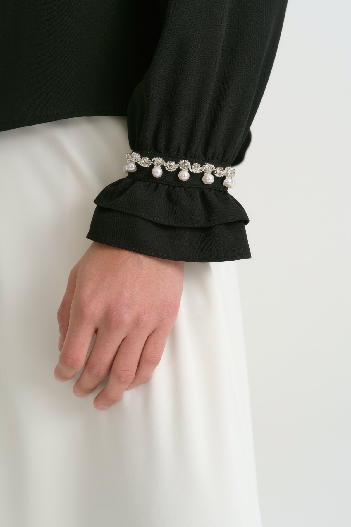 Pearl-Sleeve Blouse - Black