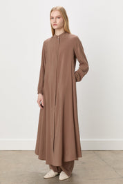 Kolları Lastikli Tencel Ferace - Açık Kahve