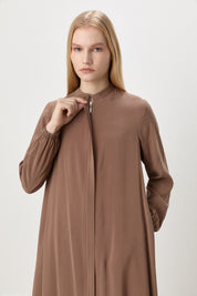 Kolları Lastikli Tencel Ferace - Açık Kahve