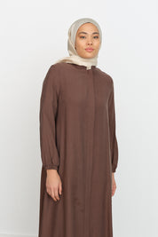 Kolları Lastikli Tencel Ferace - Kahve