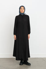 Elasticated Sleeve Tencel Abaya - Black