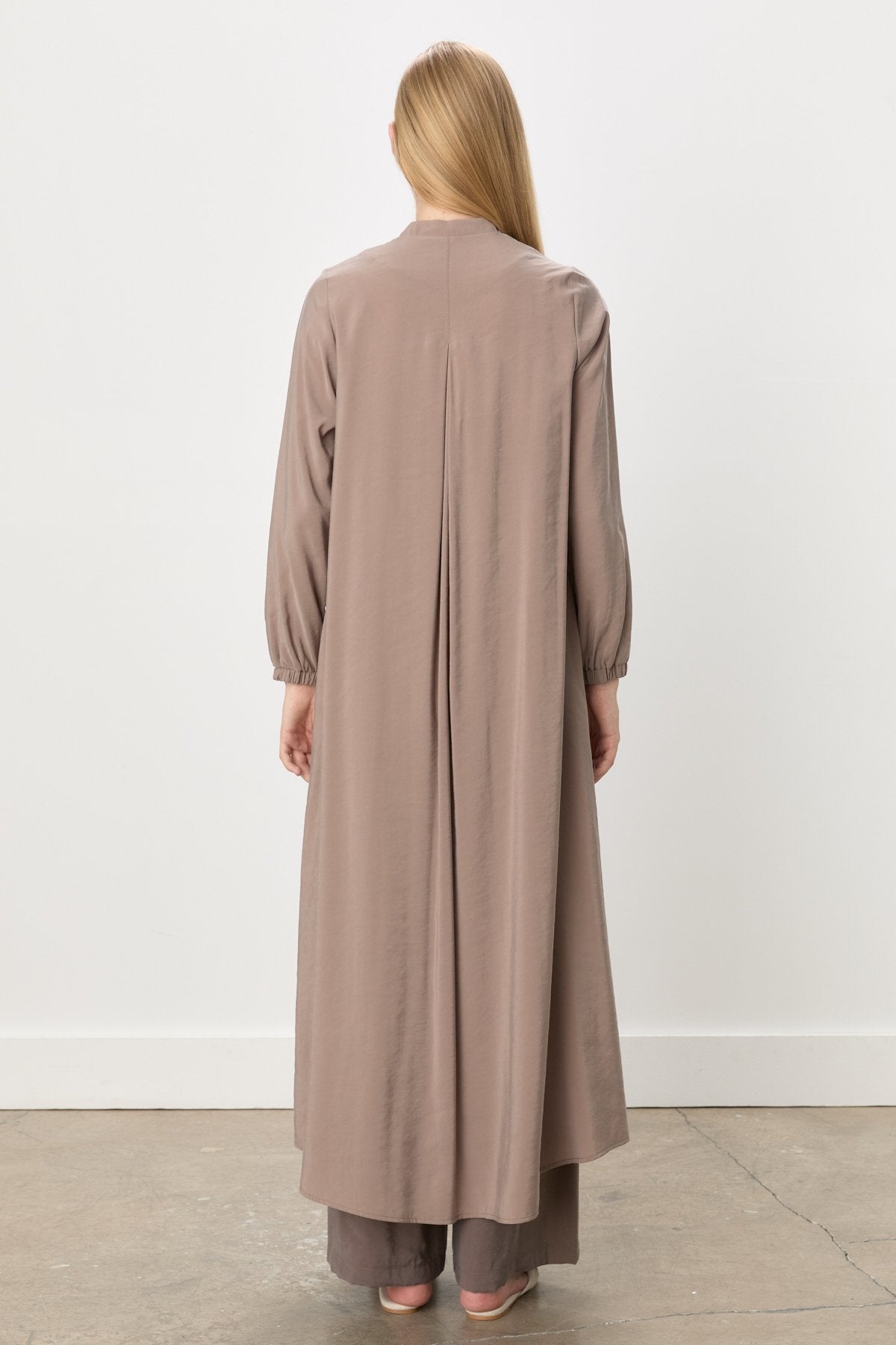 Kolları Lastikli Tencel Ferace - Vizon