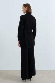 Leopard Print Sequin Ribbed Knit Pants and Tunic Set - Black