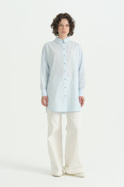 Kolları Nakışlı Çizgili Pamuk Tunik - Aqua