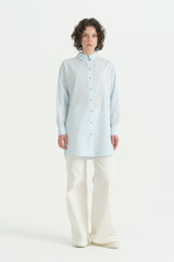 Kolları Nakışlı Çizgili Pamuk Tunik - Aqua